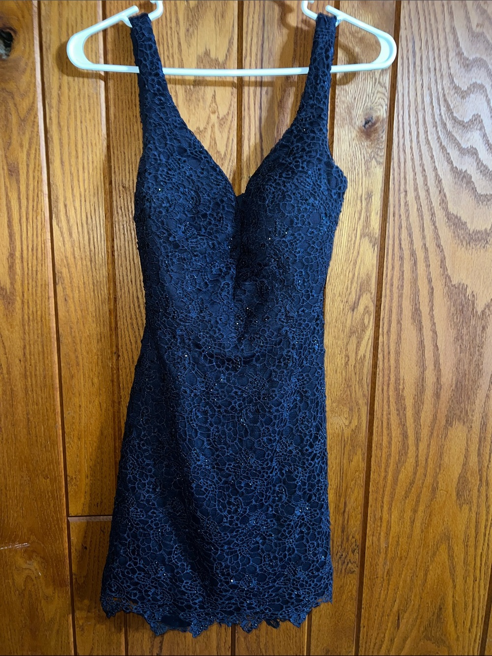Alyce Paris Navy Lace V-Neck Mini Dress Size 6